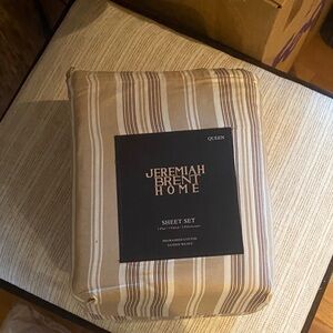 NWT Jeremiah Brent Home Queen Sheet Set - Beige Striped